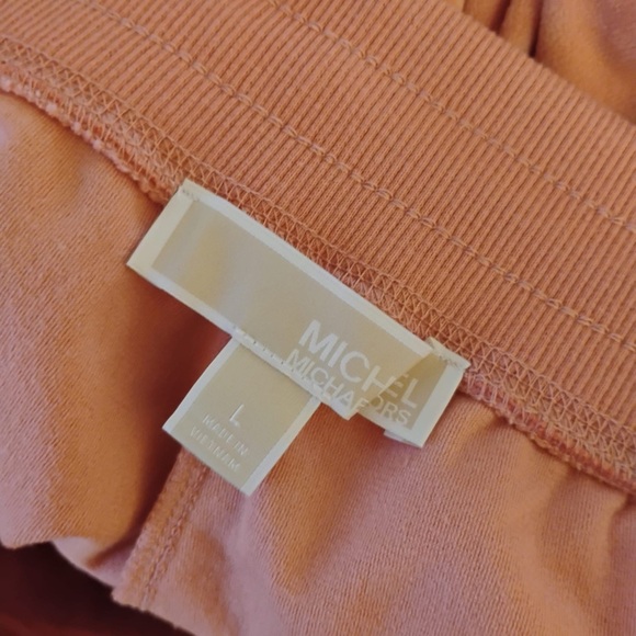 Michael Kors Vevet Velour Track Pants Pale Pink Peach Stretchy Joggers Size L - Picture 7 of 8